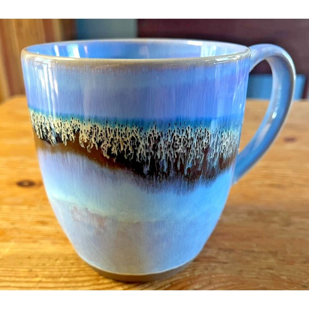 Bosmarlin Ceramic Coffee Mug Handpainted Pottery Blue Boho 16oz Microwave Safe